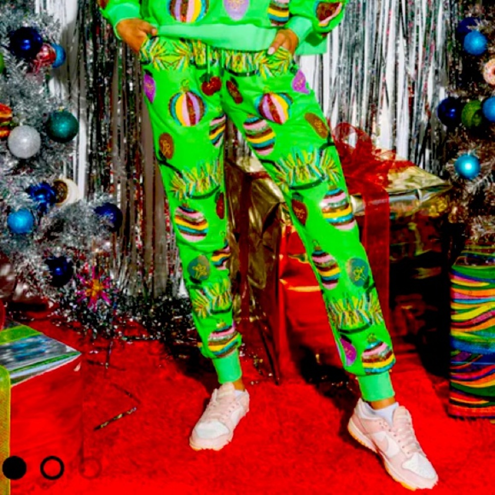 QUEEN OF SPARKLES Green Festive Track Pants